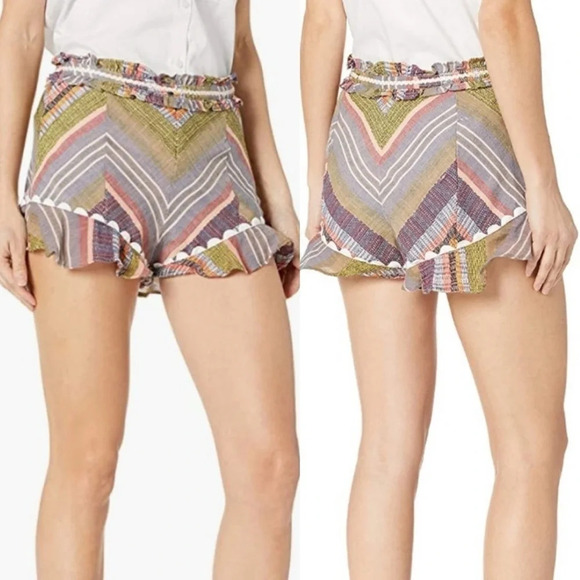 Red Carter Pants - RED CARTER Marica Boho Chevron Stripe Ruffle Cotton Shorts